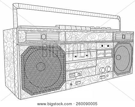 Tape Deck Or Tape Machine Antistress Coloring Electronic Equipment. Tape Recorder For Cassettes. Ras