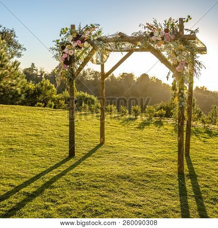 Jewish Huppah On A Sunlit Manicured Lawn