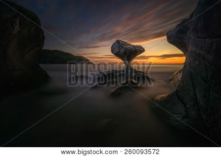 Unusual Kannestein Rock In Sunset Light, Norway