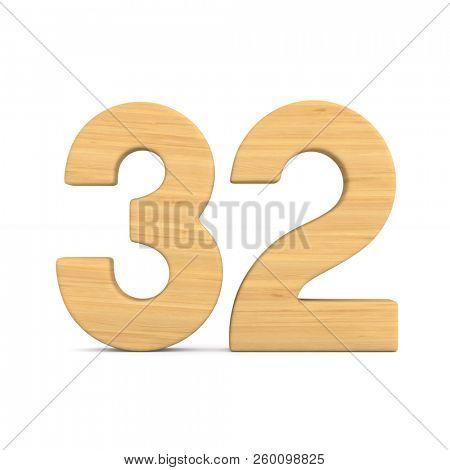 Number thrity two on white background. Isolated 3D illustration