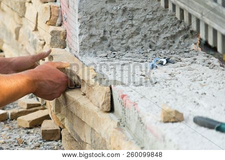 Wall Cladding With Natural Stone. Place For Your Text.