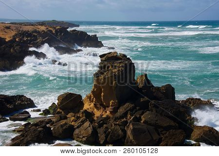 Rugged South West Victorian Coastline With Turquoise Breaking Waves In Warrnambool, Australia