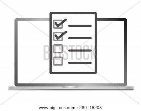 Survey On Laptop Isolated On White Background. Online Form Icon. Flat Style. Online Form Survey Icon