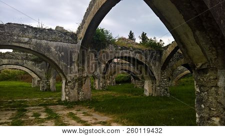 Panorama Of Venetian Arsenal And Shipyard In Gouvia At Corfu, Greece