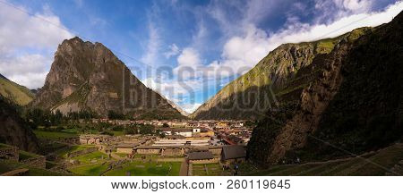 Panoramic View To Ollantaytambo Archaeological Site At Cuzco Province, Peru
