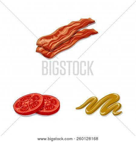 Vector Illustration Of Burger And Sandwich Symbol. Set Of Burger And Slice Vector Icon For Stock.