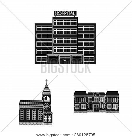 Vector Design Of Building And Front Logo. Collection Of Building And Roof Stock Vector Illustration.