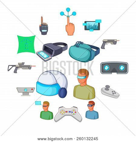 Virtual Reality Icons Set. Cartoon Illustration Of 16 Virtual Reality Icons For Web