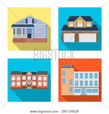 Vector Illustration Of Building And Front Icon. Collection Of Building And Roof Stock Vector Illustr