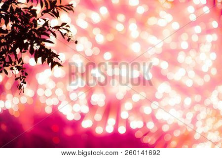 Colorful Pink Glitter Sparkle Background. Black Friday Shiny Pattern With Fireworks Bokeh. Christmas