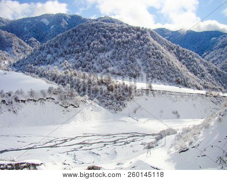Beautiful Winter Landscape, Mountains In The Snow