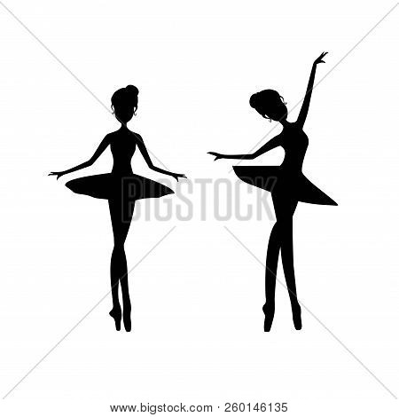 Black Silhouette Ballerina, Ballet Dancer Vector Illustration.
