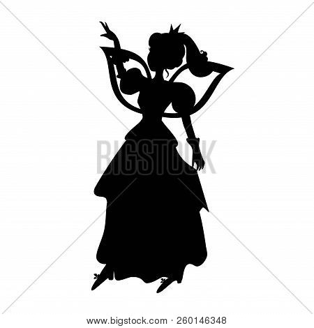 Dancing Fairy Black Silhouette In Beauty Drees Vector Illustration