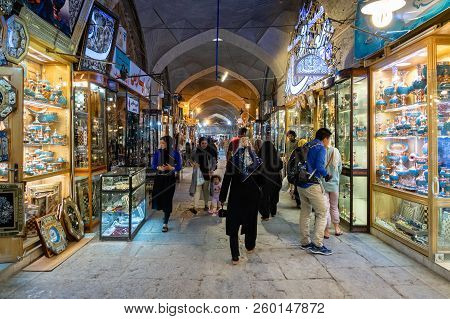 Isfahan, Iran - June 2018:  Isfahan Bazaar In Imam Square In Isfahan, Iran. Bazaar Of Isfahan Is A P