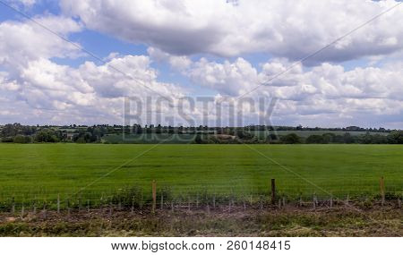 English Summer Cloudy Day Landscape Along The Highway A44