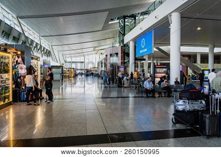Tbilisi, Georgia - August 2018: Shota Rustaveli Tbilisi International Airport - Departure Terminal A