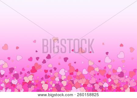 Valentines Day Background. Confetti Hearts Petals Falling. Heart Shapes Isolated On Pink Background.