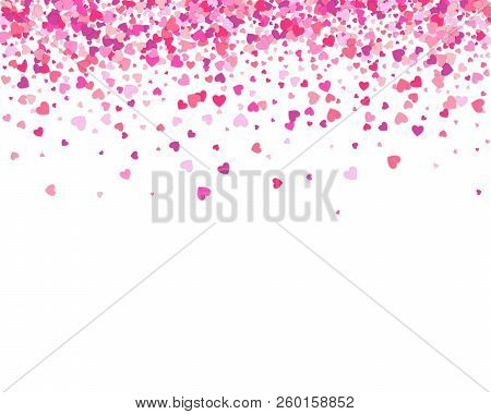 Valentines Day Background. Confetti Hearts Petals Falling. Heart Shapes Isolated On White Background