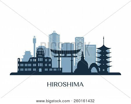 Hiroshima Skyline, Monochrome Silhouette. Design Vector Illustration.