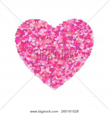 Small Pink Hearts Creates One Big. Colorful Hearts. Heart Isolated On White Background. Happy Valent