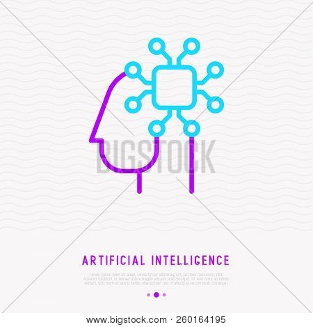 Artificial Intelligence Or Machine Learning Thin Line Icon, Chip In Head. Modern Vector Illustration