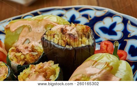 Xorcis Tolma Stuffed Vegetables , Georgian Cuisine , Closeup