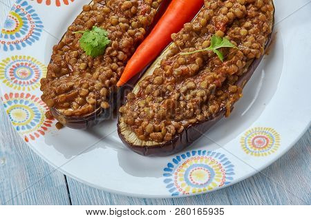 Moroccan Lentil Stuffed Eggplant