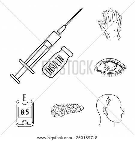 Diabetes Outline Icons In Set Collection For Design. Treatment Of Diabetes Vector Symbol Stock Web I