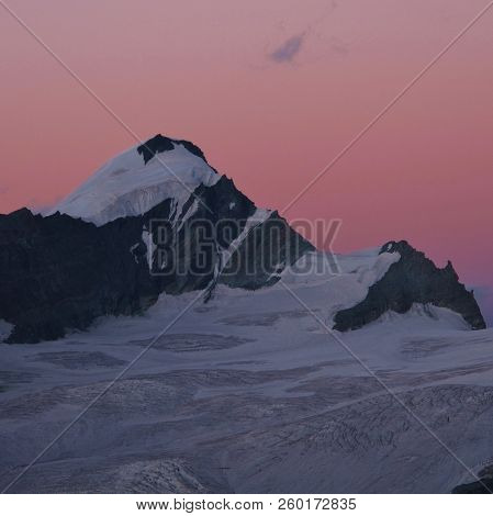 Mount Allalinhorn At Sunset, Zermatt. View From Mount Oberrothorn, Switzerland.