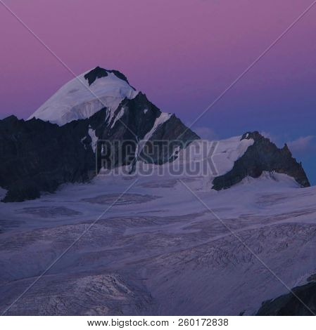 Romantic Sky Over Mount Allalinhorn. View From Mount Oberrothorn, Zermatt.
