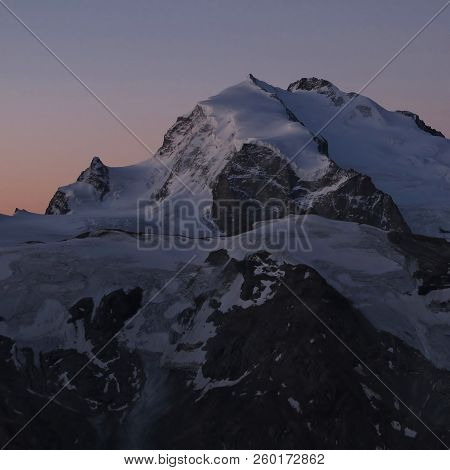 Monte Rosa Just Before Sunrise, Zermatt. View From Mount Oberrothorn, Switzerland.