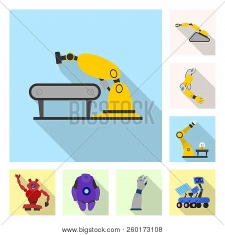 Vector Illustration Of Robot And Factory Symbol. Collection Of Robot And Space Vector Icon For Stock