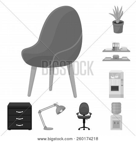 Interior Of The Workplace Monochrome Icons In Set Collection For Design. Office Furniture Vector Sym