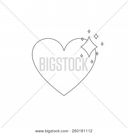 Vector Outline Shiny Heart, Black Contour Lines, Icon Isolated On White Background.