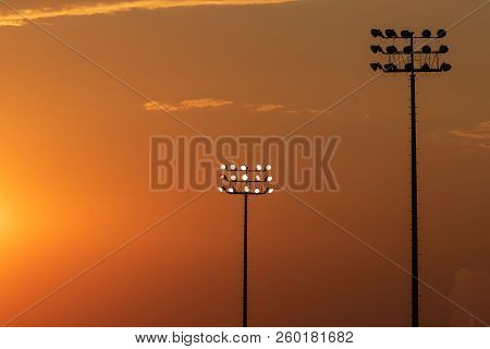 Lighting Up The Soccer Field At Sunset As Evening Ganes Continue