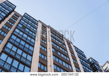 Modern And New Apartment Building. Multistoried, Modern, New And Stylish Living Block Of Flats. Real
