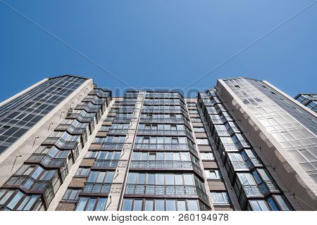 Modern And New Apartment Building. Multistoried, Modern, New And Stylish Living Block Of Flats. Real