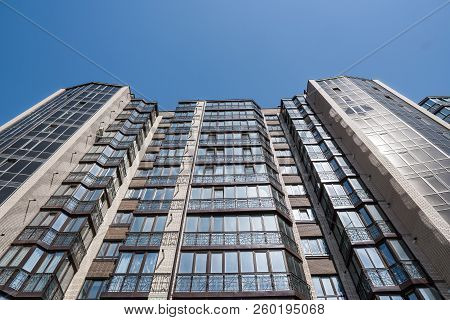 Modern And New Apartment Building. Multistoried, Modern, New And Stylish Living Block Of Flats. Real