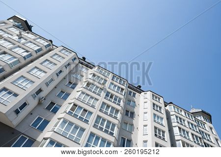 Modern And New Apartment Building. Multistoried, Modern, New And Stylish Living Block Of Flats. Real