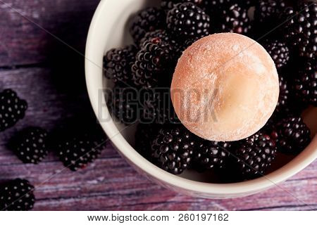 The Colorful Mochi Dessert Ice Cream With Blackberry