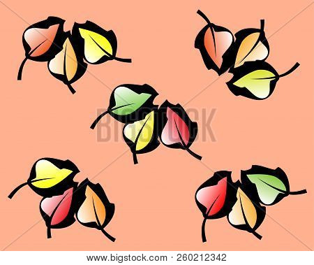 Pattern With Colored Leaves In Pastel Calm Background.