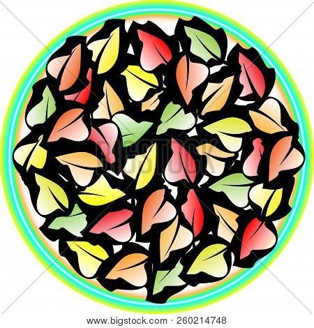 Autumn Background With Leaves In A Green Ring.
