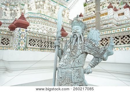 Bangkok, Thailand - September 2, 2018: Chinese Giant Stone Statue In Wat Arun, Bangkok, Thailand. As