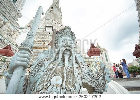 Bangkok, Thailand - September 2, 2018: Chinese Giant Stone Statue In Wat Arun, Bangkok, Thailand. As