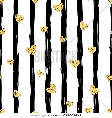 Seamless Gold Heart Pattern. Love Illustration. Vector Eps 10