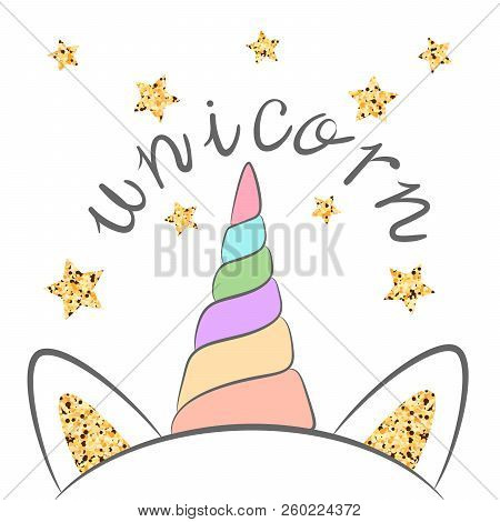 Cartoon Unicorn. Cule, Cute Illustration. Idea F Print T-shirt. Vector Eps 10