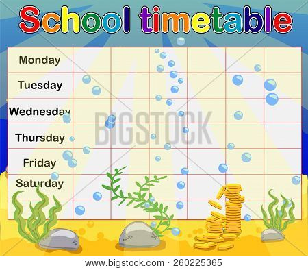 School Timetable With Marine Themes, Table, Underwater World