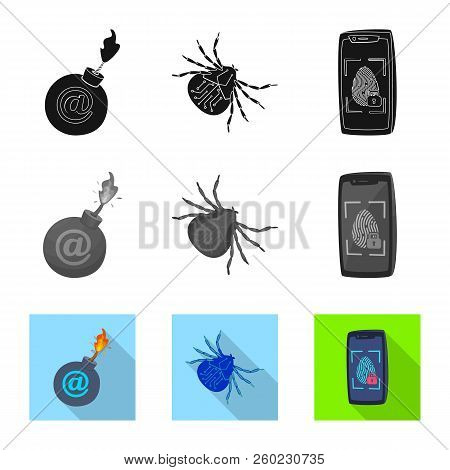 Isolated Object Of Virus And Secure Icon. Collection Of Virus And Cyber Vector Icon For Stock.