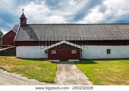 Farm Building Under Cloudy Sky, Hamar, Hedmark, Norway
