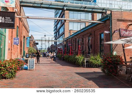 Toronto, Canada - September 18, 2018: Distillery District (former Gooderham & Worts Distillery) - Hi